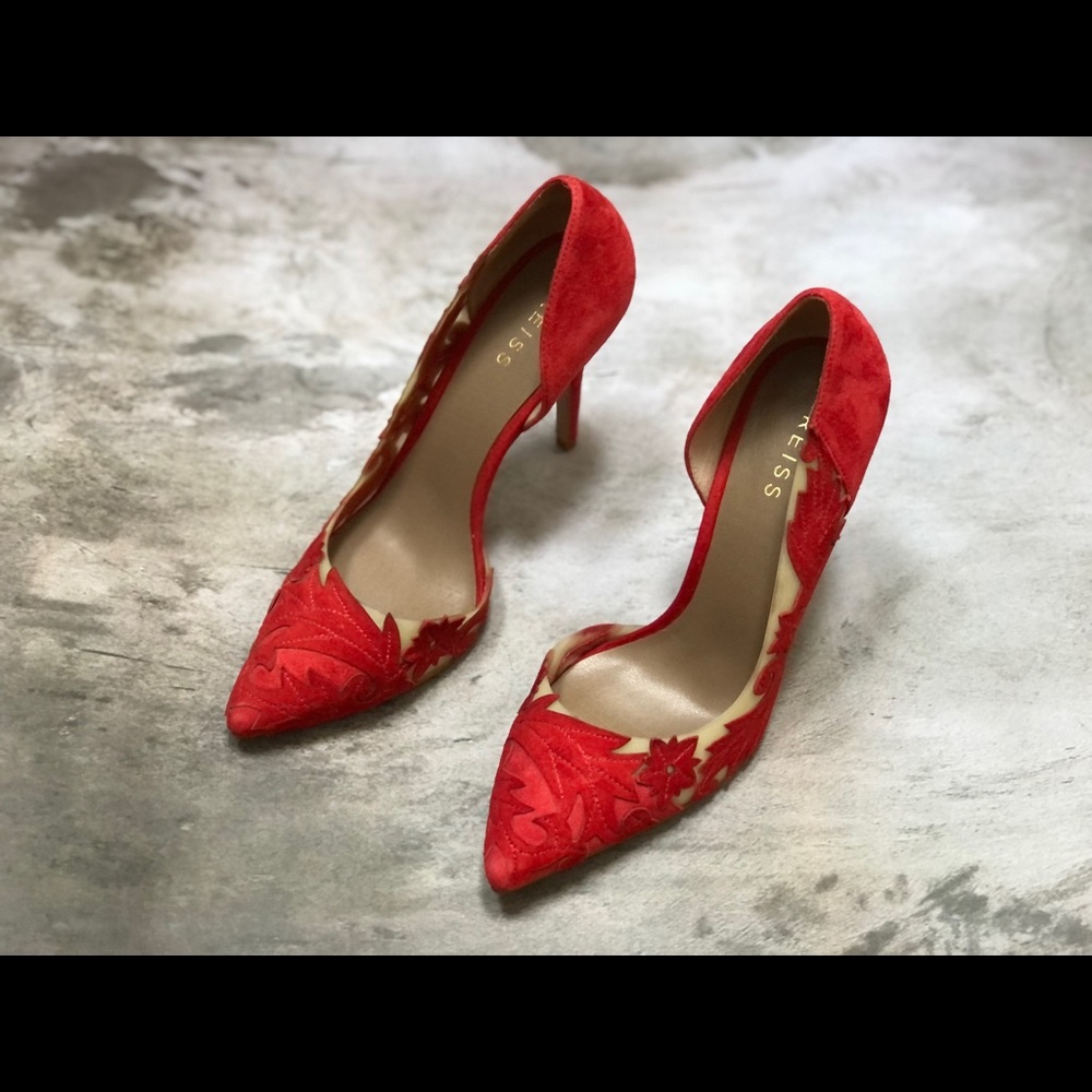 Reiss Velvet Lace heels in Red
